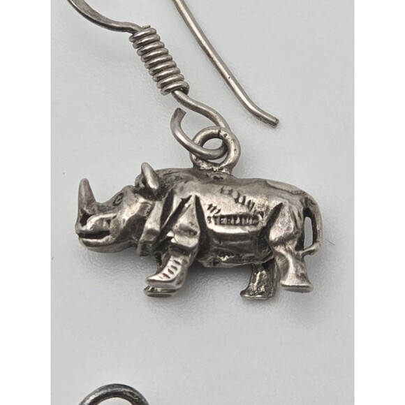 Sterling Silver Rhino Earring & Charm Set – 4pc Safari Animal Jewelry – Vintage - Picture 2 of 4